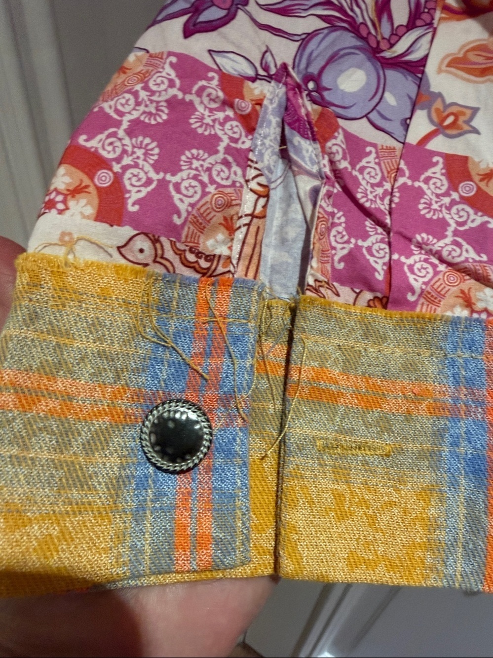 POL Multi Patchwork Button-Down Shacket in Pink, Purple, Gold & Orange-NWOT-Sz M - Picture 5 of 11